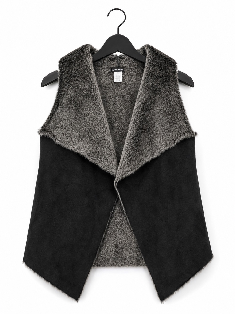 new directions Black Faux Suede Reversible Vest with Grey Faux Fur